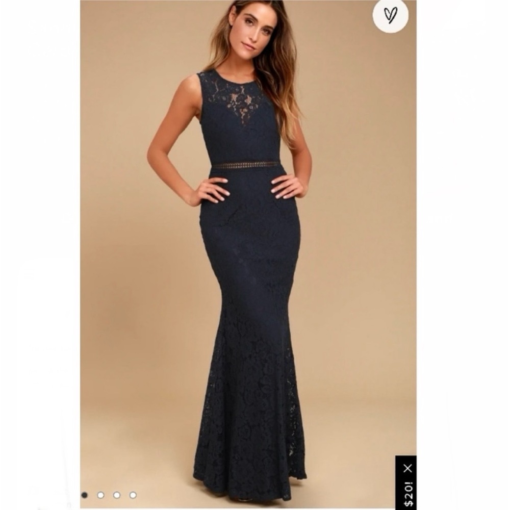 Lulu’s Music of the Heart Navy Bruce Lace Maxi Dress